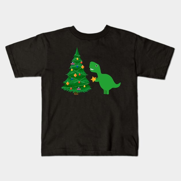 T-Rex Can't reach top of Christmas tree | Funny Dinosaur Kids T-Shirt by MerchMadness